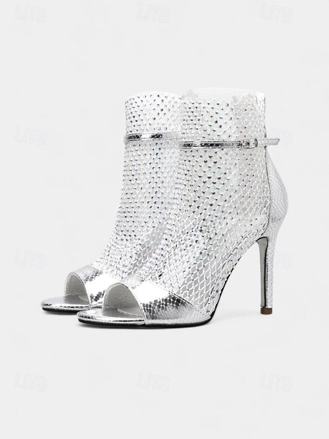 Gold Women's – Mesh Stiletto Sandals Glitter Open-Toe