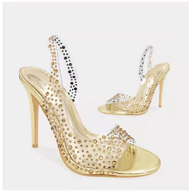 High Women's Sandals Clear Rhinestone Heel – Transparent