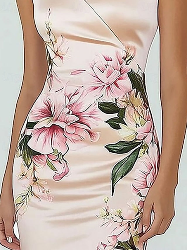 Women's Midi Dress Satin Dress Sheath Dress Print Dress