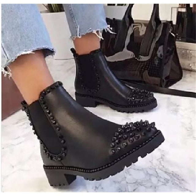 Sole for Ankle Women – Black Chelsea Chunky Boots Studded