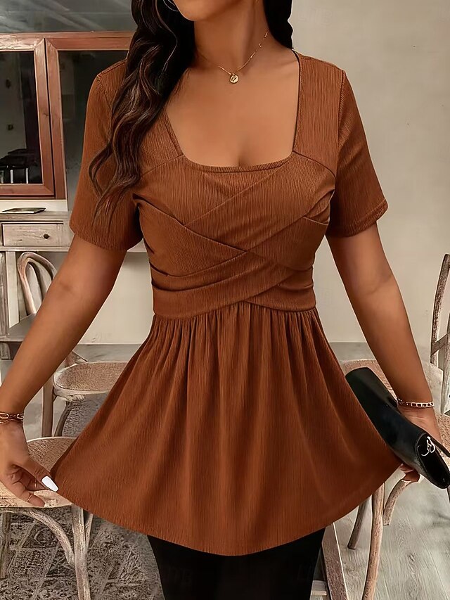 Women's T Shirt Ruched Patchwork Solid Color Fashion Casual