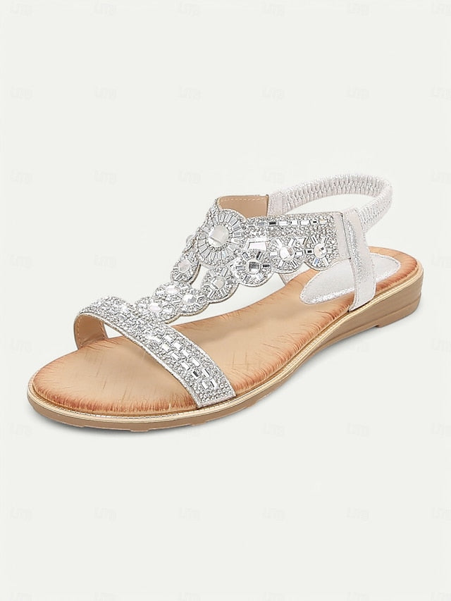 Rhinestone T-Strap Elegant – Women's Sandals Embellished