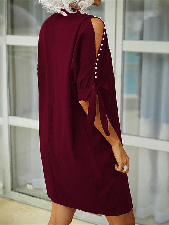 Women's Casual Dress Mini Dress Patchwork Cold Shoulder