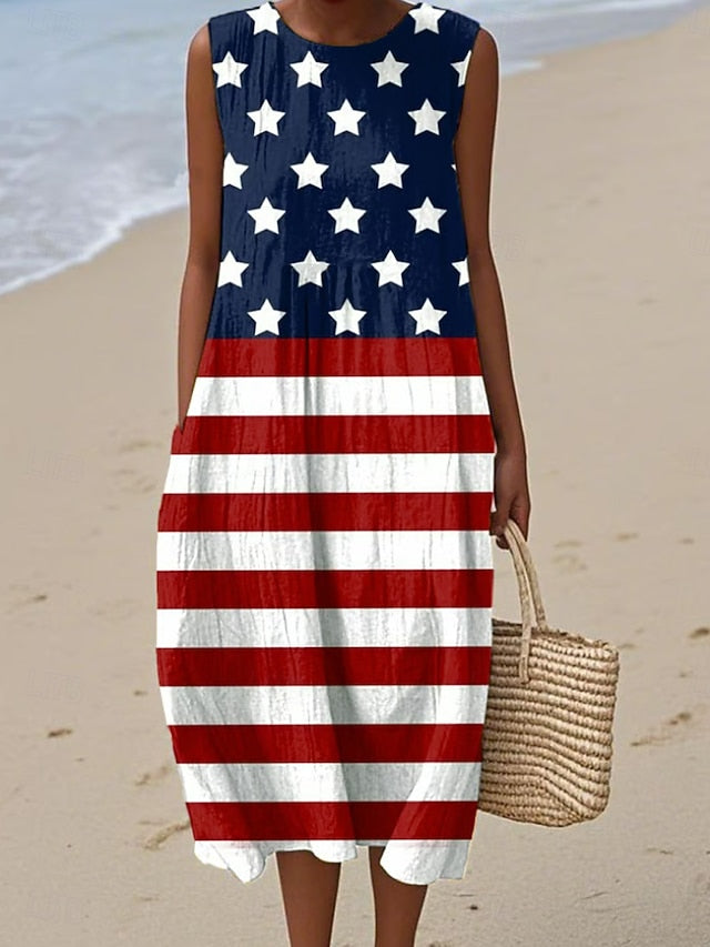 American Independence Day Women's Midi Dress Sundress Shift