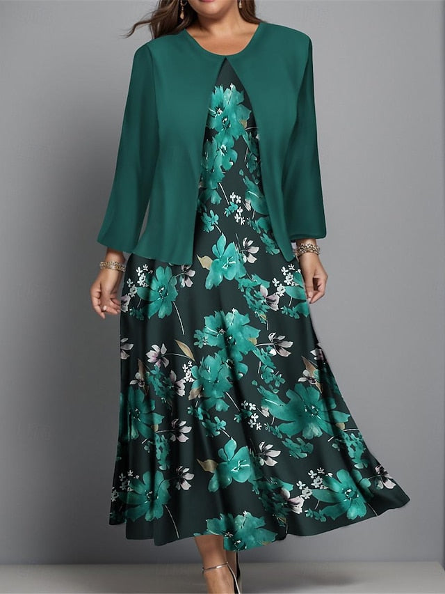 Women's Plus Size Midi Dress Dress Set Casual Dress Swing