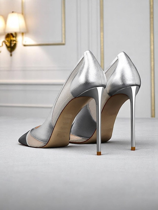 Mesh Toe Women's Pumps Suede Pointed Nude with Detailing