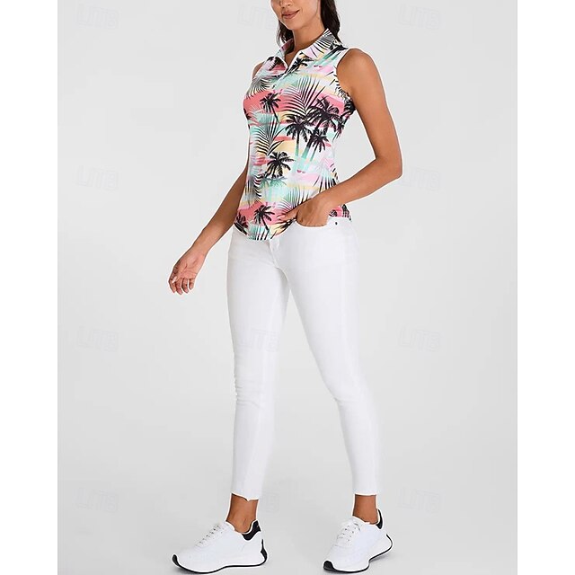 Women's Tropical Tennis Shirt Sleeveless Print UPF50+ Quick