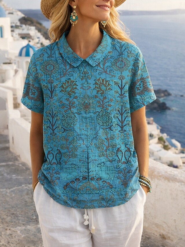 Women's Blouse Buttons Print Floral Graphic Bohemia