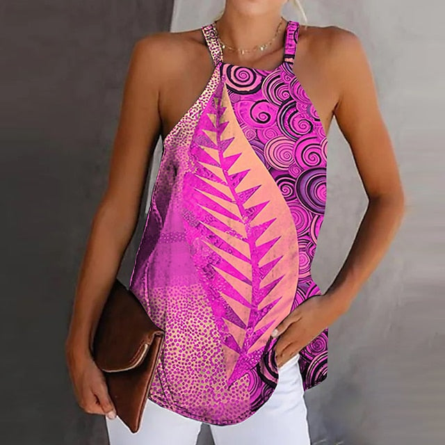 Women's Camisole Tank Top Boho Red Leaf Print Graphic