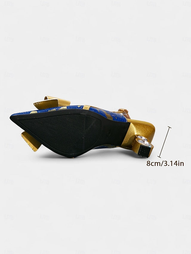 Pumps High Gold Women's Blue Slingback Bow and Heel -