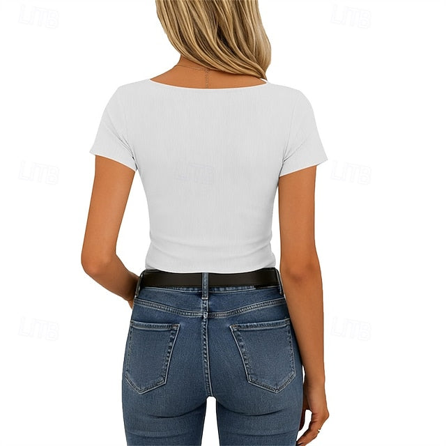 Women's T Shirt Summer Tops Lace Patchwork Plain Elegant