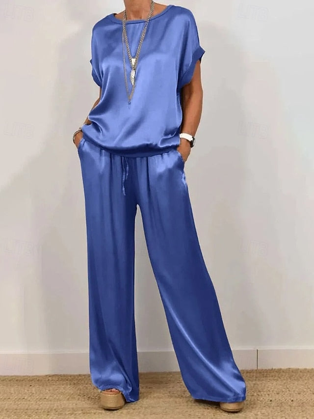 Women's Pants Sets Bolero Top Short Sleeve Crew Neck Plain