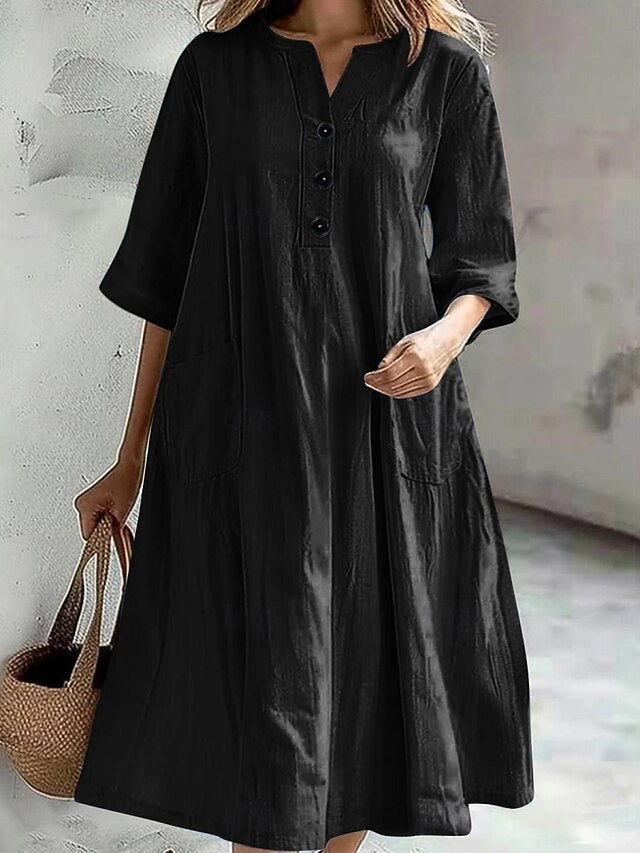 Women's Midi Dress Casual Dress Cotton Linen Dress A Line