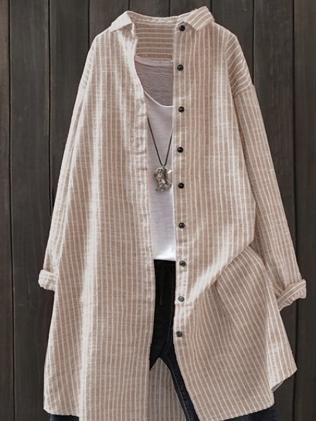 Women's Blouse Buttons Print Striped Vintage Stylish Casual