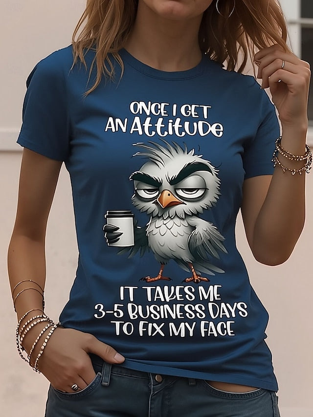 Women's T Shirt Patchwork Print Cat Letter Funny Slang