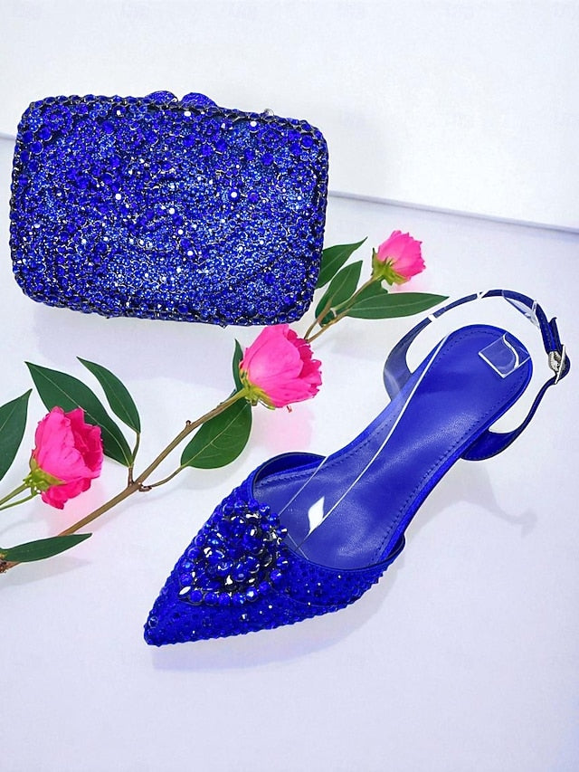 Green Women's Clutch Set Shoes Rhinestone Heel and - Bag