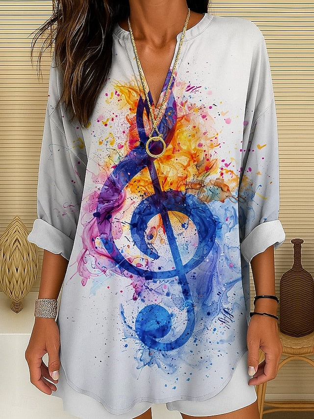 Music Festival Women's Blouse Long Sleeve Tunic Ombre