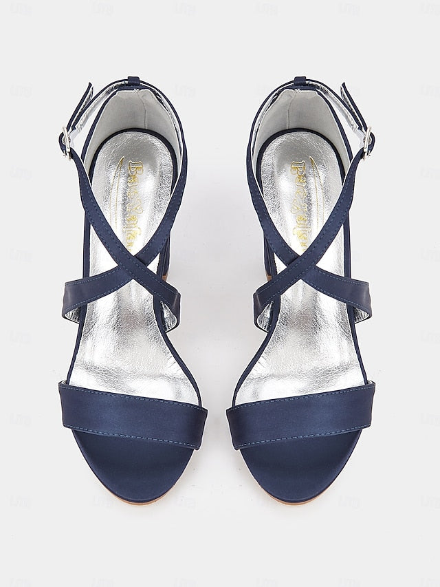 Strappy Heel Satin Women's Block – Elegant Sandals