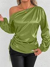 Women's Shirt Elegant Dressy Satin Top Asymmetric Solid