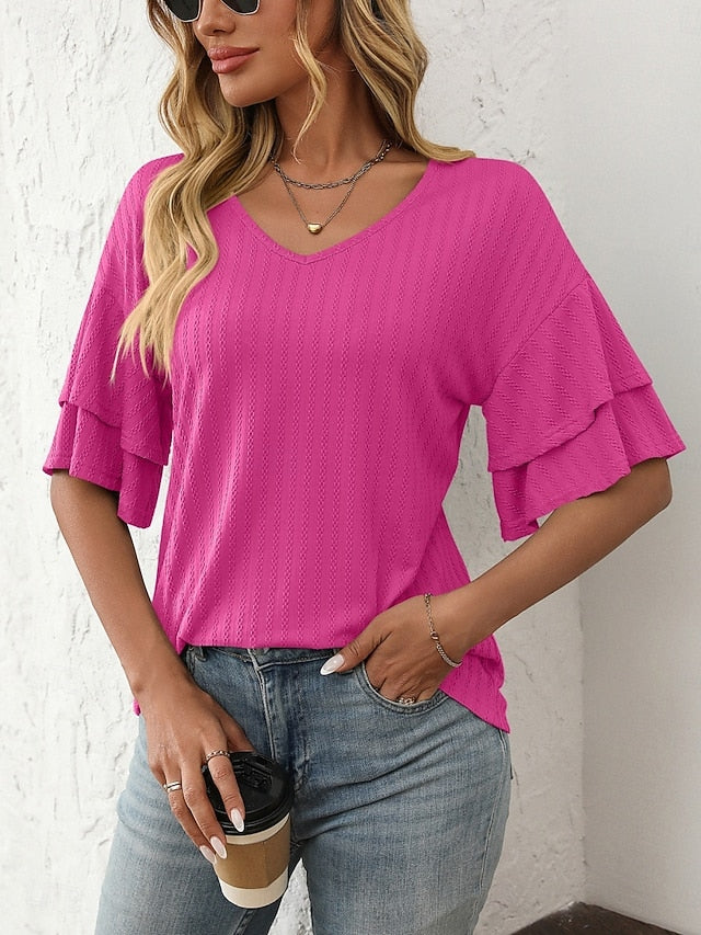 Women's T Shirt Tee Top Ruffle Plain Fashion Stylish