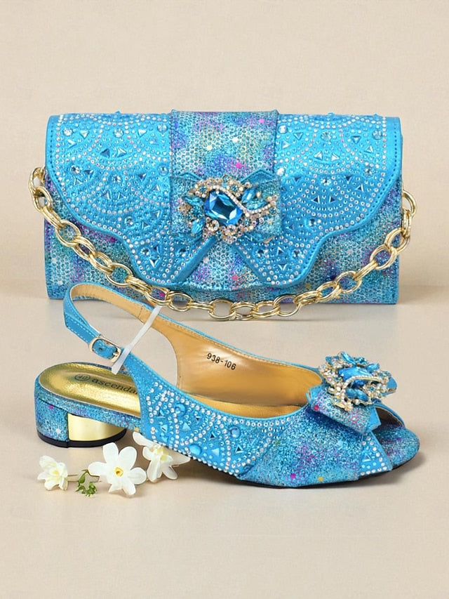 and Women's Matching Heels Clutch Slingback Gold Rhinestone