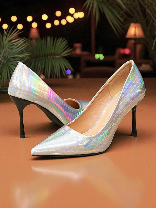Heels Pointed with Stiletto Toe Women's Holographic Glossy