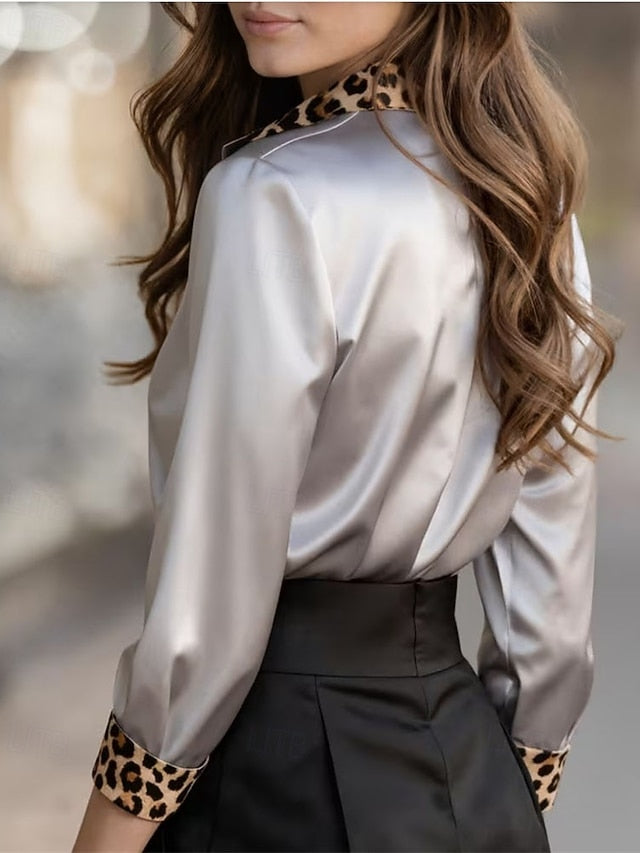 Women's Shirt Elegant Satin Top Blouse Ruched Patchwork