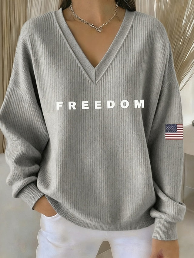 Women's Blouse Print Letter Stylish Casual Long Sleeve V