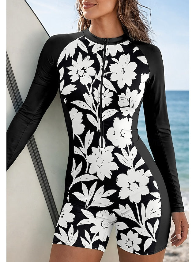 Women's Rash Guard Bathing Suit Athletic Swimwear Floral
