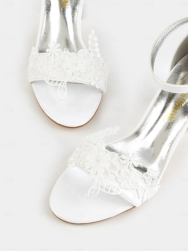 White Ankle Strap Lace for Bridal - Open-Toe Women Heels with