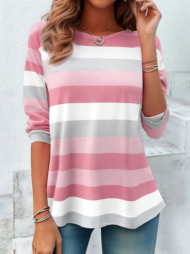 Women's T Shirt Print Graphic Geometric Striped Vintage