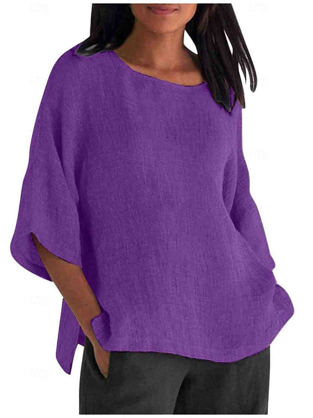 Women's Shirt Blouse 100% Cotton Solid Color Basic Casual