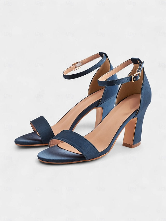 Women's Open Strap Toe Blue Ankle Light High Sandals - Heel