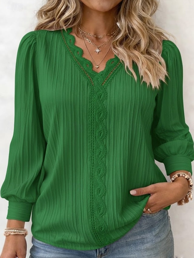 Women's Shirt Lace Patchwork Solid Color Elegant Stylish
