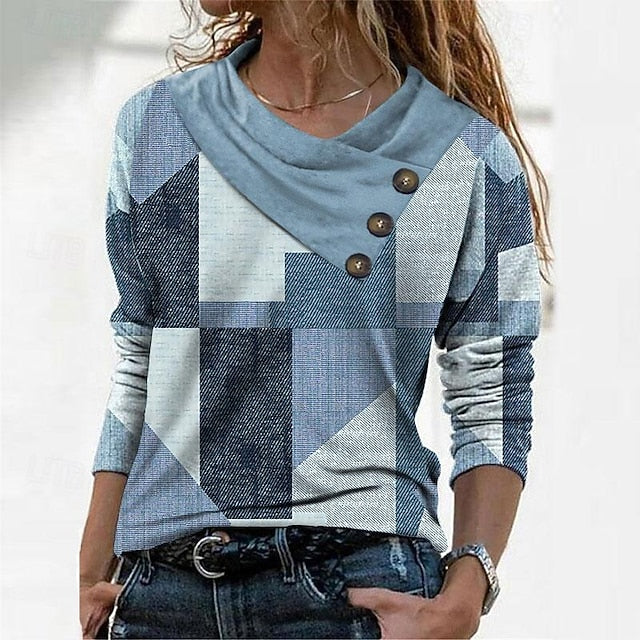 Women's T Shirt Buttons Print Geometric Abstract Daily