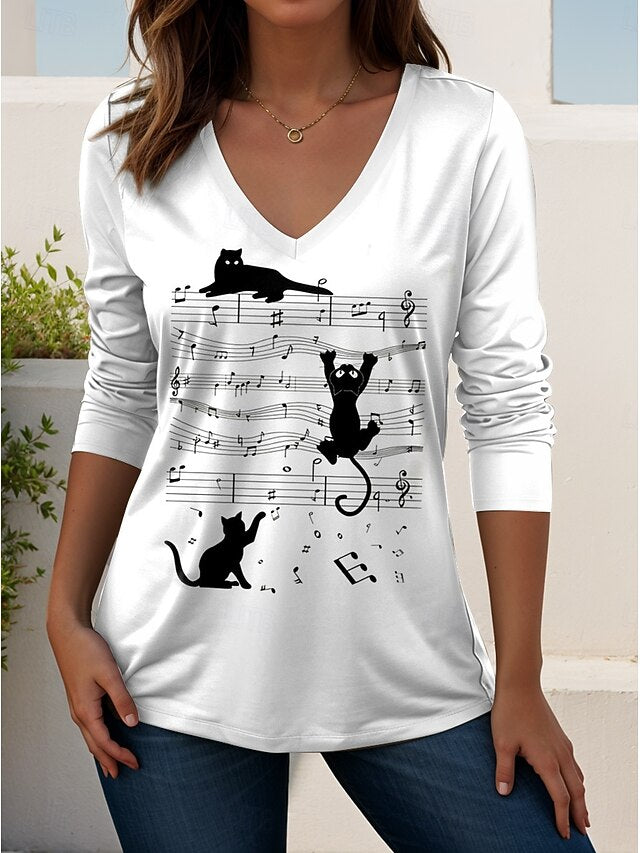 Music Festival Women's T shirt Long Sleeve V Neck Long