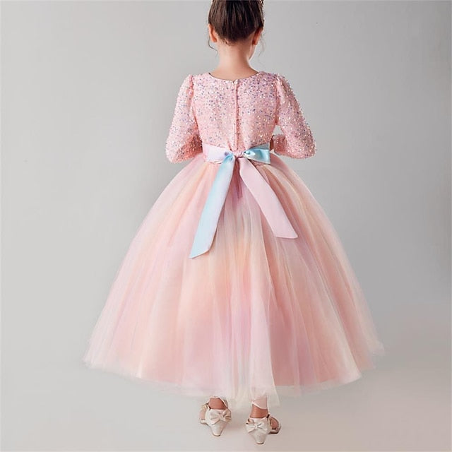 Flower Color Solid Girl Kids Girls' Party Dress