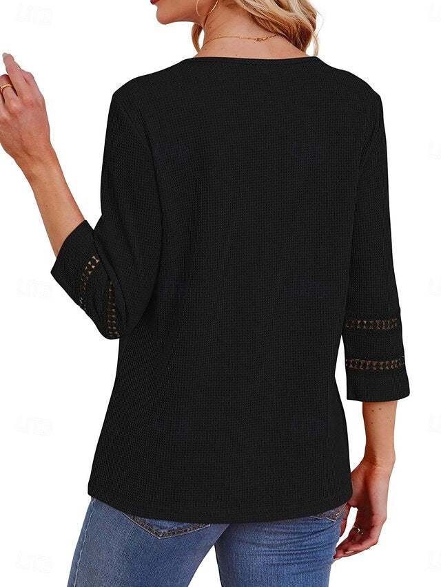 Women's Blouse Lace Patchwork Solid Color Stylish Casual