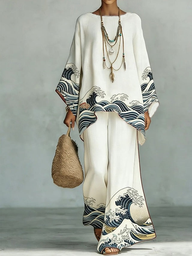Women's Pants Sets Long Sleeve Round Neck Graphic Print