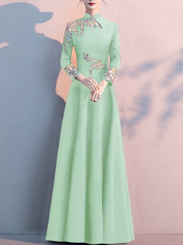 A-Line Mother of the Bride Dress Elegant Simple High Neck Floor