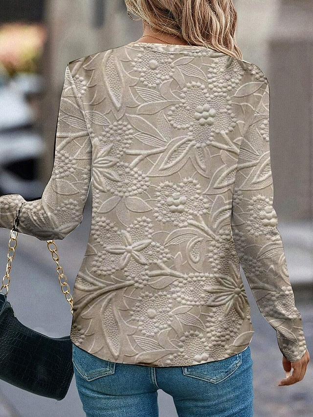 Women's T shirt Crew Neck Long Sleeve Tunic Floral Casual