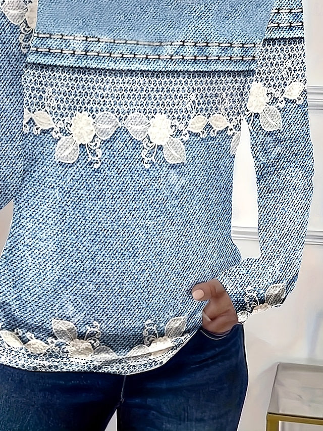 Women's T shirt Long Sleeve Floral Graphic 3D Vintage