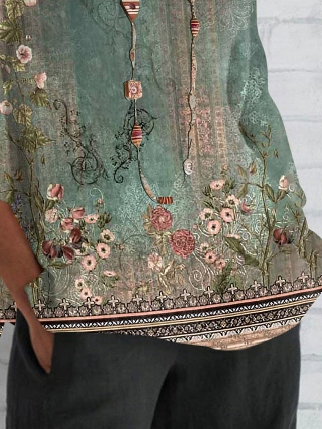 Women's Shirt Print Floral Daily Casual 3/4 Length Sleeve