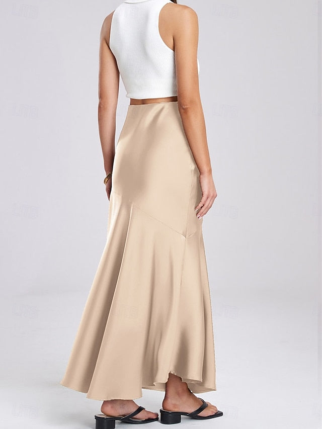 Women's Satin Skirts Elegant Vintage Fashion Casual Maxi