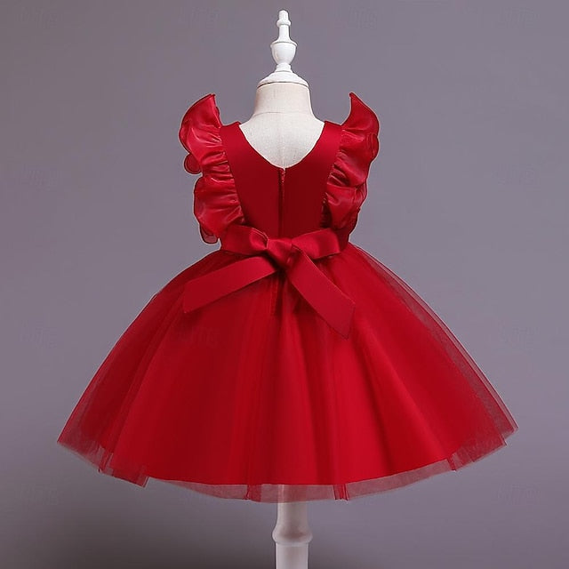 Kids Solid Girls' Flower Dress Sequin Color Party