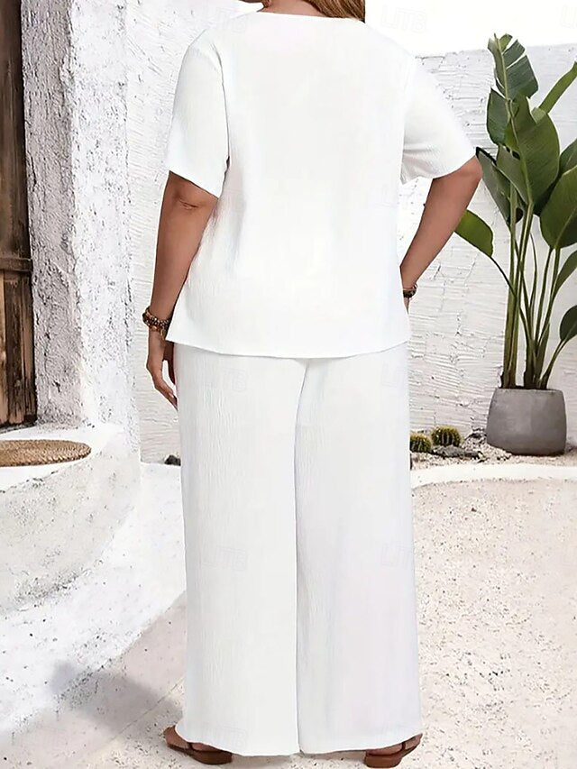 Women's Pants Sets Bolero Top Short Sleeve Round Neck Plain