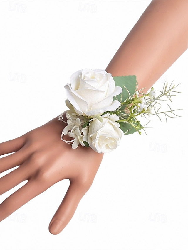 White Set Wrist and Rose Elegant Boutonniere – Corsage