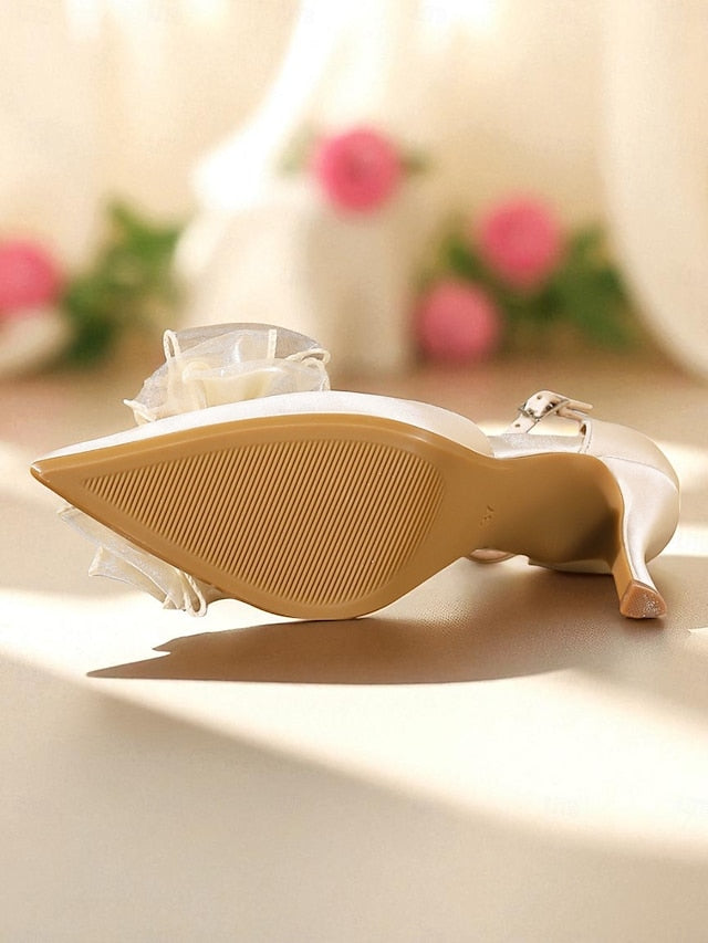 Strap Elegant Satin Pumps Ankle Heels - with Women's Bridal