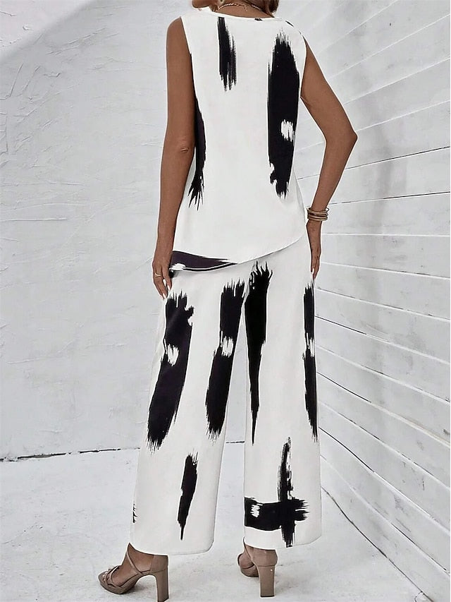 Women's 2 Pieces Fashion Daily Tank Top Pants Sets Wide Leg