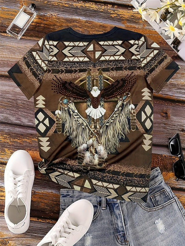 Women's T Shirt Vintage Ethnic Casual Print Short Sleeve
